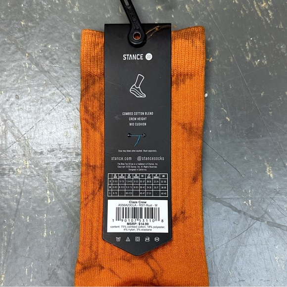 Stance Infiknit Dyed Crew Socks Casual Medium Claze Acid Wash Orange Black - Picture 6 of 6